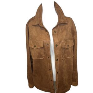 Frye Mens Toffee Faux Suede Button Up Shirt Jacket Double Breast Pockets
